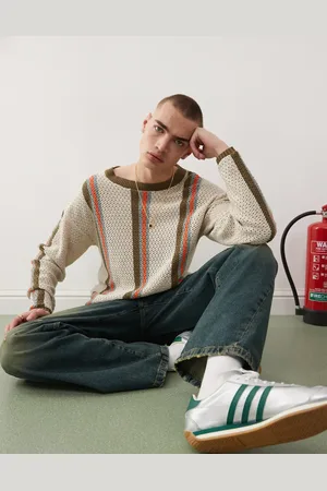 COLLUSION Crotchet stripe polo jumper in