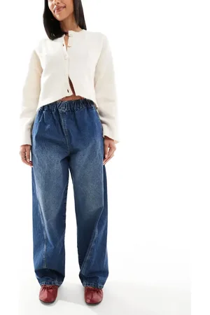 ASOS Pull on barrel leg jeans in clean mid