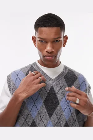 Topman Knitted vest in & blue argyle