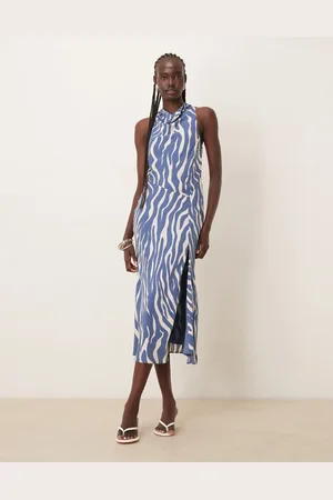 Abercrombie & Fitch Cowl neck maxi dress with thigh split in animal print