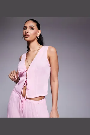 Kaiia Exclusive tie front beach waistcoat co-ord in