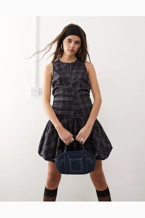 COLLUSION Drop waist zip detail mini dress in check