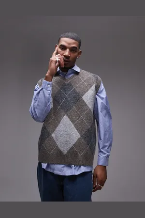 Topman V-neck knitted vest in argyle