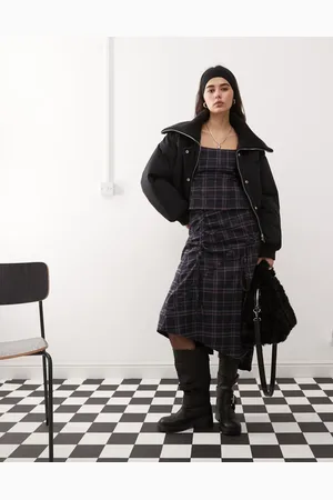 COLLUSION Ruched detail cut out midi skirt co-ord in check