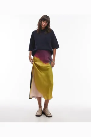 & OTHER STORIES & high waist satin maxi skirt with watercolour effect print in beige