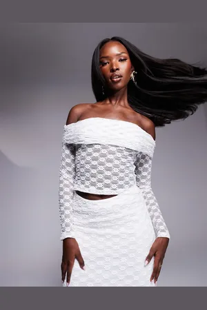 Bardot Lace mesh long sleeve top co-ord in