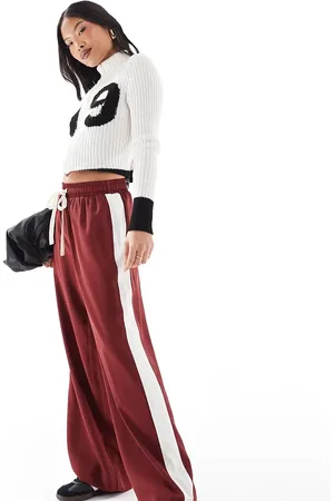 ASOS Petite pull on trousers with contrast panel in dark cherry