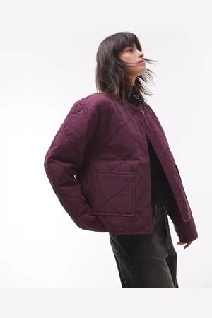 Topshop Washed quilted liner jacket in burgundy