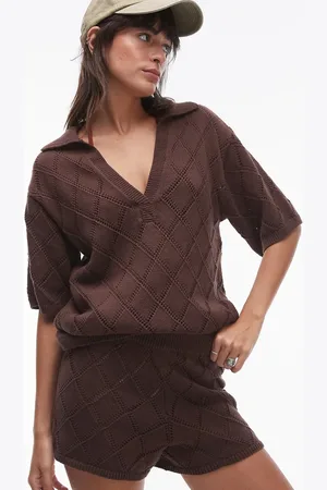 Rhythm Islander collared knit beach shirt co-ord in chocolate