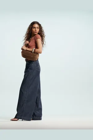 Wrangler Co-ord denim pleated wide leg trouser in dark