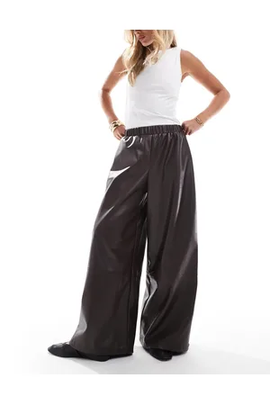 ASOS Faux leather oversized volume trousers in chocolate