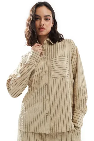 Threadbare Co-ord shirt in stone and stripe