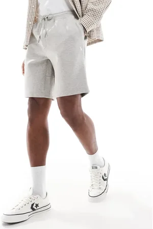 Ralph Lauren Icon logo double knit tech sweat shorts in stone marl