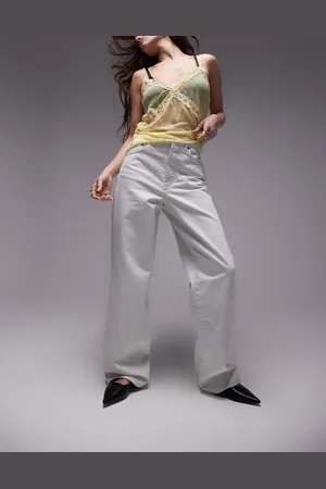 Topshop Mid rise loose fit straight jean in off