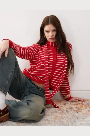 Reclaimed Knitted stripe cardigan with stripe in cream and red