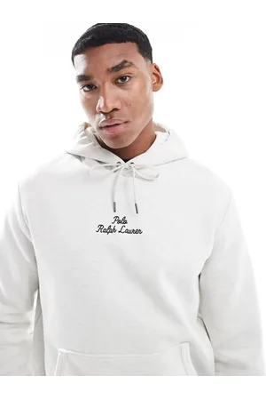 Ralph Lauren Central script logo double knit hoodie in stone marl