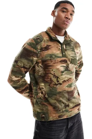 Ralph Lauren Camo ski scenic print polar fleece half zip sweatshirt in