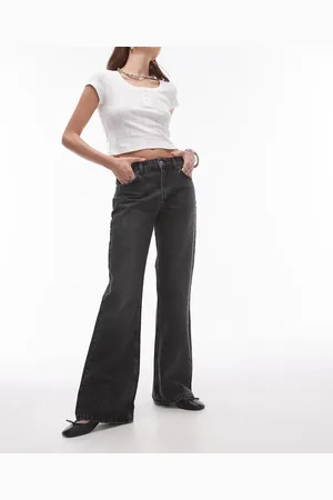 Topshop 90s flare mid rise jeans in washed