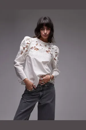 & OTHER STORIES & blouse with floral cut out shoulder and neck detail in white