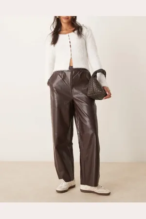 ASOS Faux leather pull on barrel trousers in chocolate