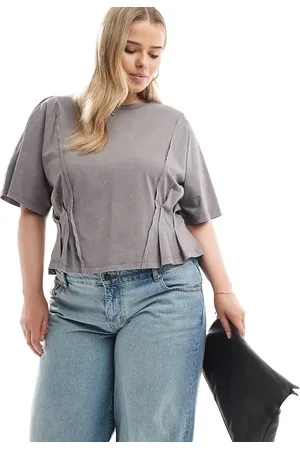 ASOS ASOS DESIGN Curve seam detail short sleeve corset waist t-shirt in washed