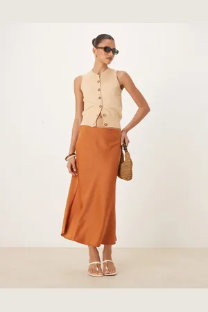 Y.A.S Satin midi skirt in bronze
