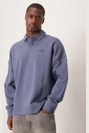 Calvin Klein Label logo rugby shirt in steel blue