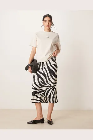 Y.A.S Satin midi skirt in zebra print