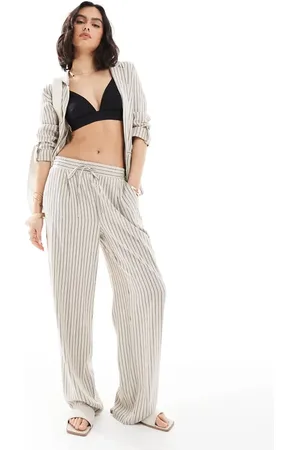 VERO MODA Mix and match linen touch wide leg trouser co-ord in cream stripe