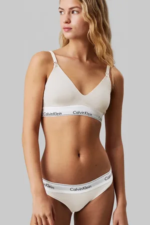 Calvin Klein Maternity Modern Cotton lightly lined triangle bralette with logo taping in oatmeal