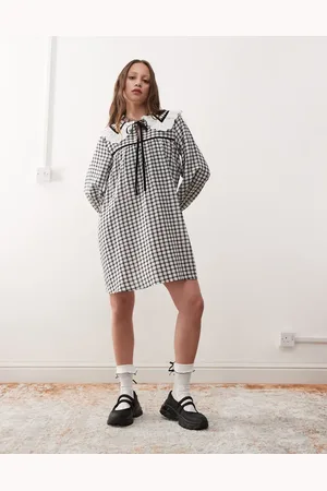 Reclaimed Mini tea dress with collar in black and white check