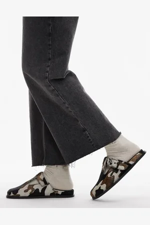 Topshop Annie leather buckle clog in cow pony
