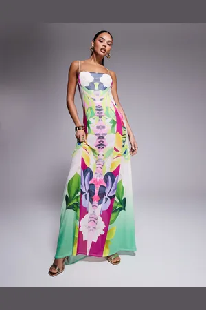 AFRM Shea mesh maxi dress with bodysuit in tropical print