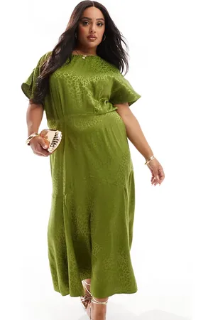 Never Fully Dressed Satin jacquard midaxi dress in olive