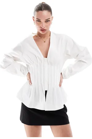 ASOS Cotton V neck corset top with volume sleeves in