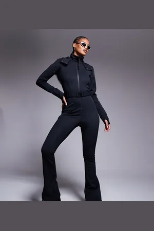 ASOS 4505 Tall Ski belted ski suit with slim kick leg and faux fur hood in