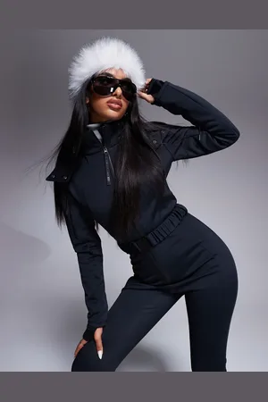 ASOS 4505 Ski belted ski suit with slim kick leg and faux fur hood in