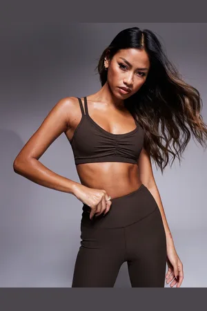 ASOS 4505 soft touch rib light support sports bra in truffle