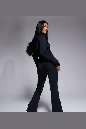 ASOS 4505 Petite Ski belted ski suit with slim kick leg and faux fur hood in