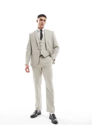ASOS Slim suit trousers with wool in stone tweed