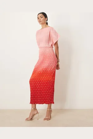 Never Fully Dressed Tilly off shoulder plisse maxi dress in sunset ombre