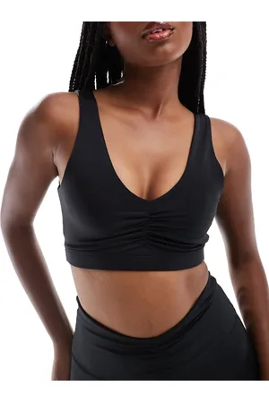 ASOS 4505 ruched front light support sports bra in high shine