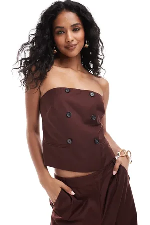 4th & Reckless Tailored contrast button bandeau top co-ord in burgundy