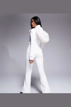 ASOS 4505 Petite Ski belted ski suit with slim kick leg and faux fur hood in
