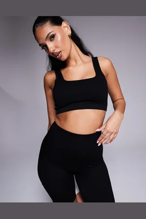 ASOS 4505 Icon mid impact seamless rib sports bra with square neck in
