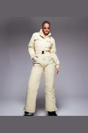 ASOS 4505 Tall Ski retro belted ski suit with funnel neck in buttermilk