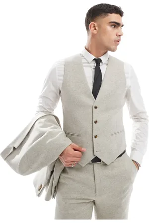 ASOS Slim suit waistcoat with wool in stone tweed