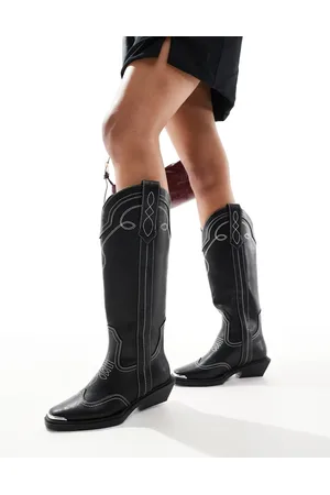 ASOS Celeste flat western knee boots in with stitching