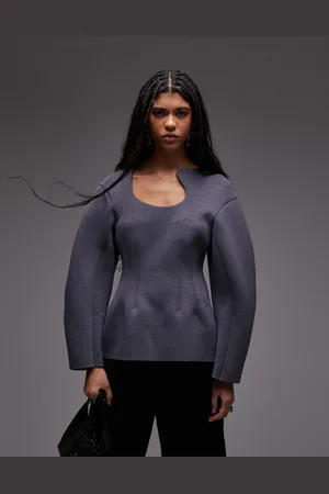 ASOS Sculpted neckline cocoon sleeve corset top in charcoal grey