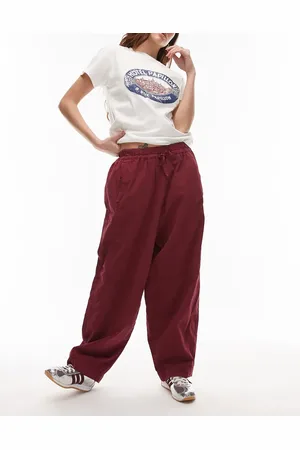 Topshop Pull on cargo trouser with waistband in burgundy